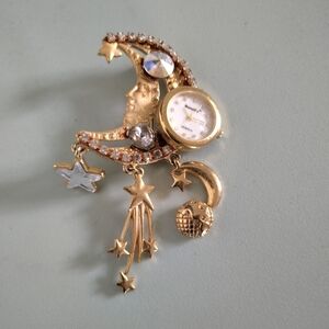 Vintage Bonetto Celestial Theme Brooch Watch